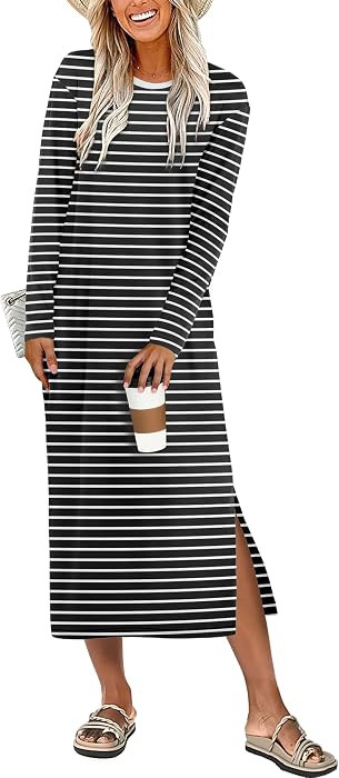 ANRABESS Long Sleeve Midi Dresses for Women Fall T Shirt Dress | Amazon (US)