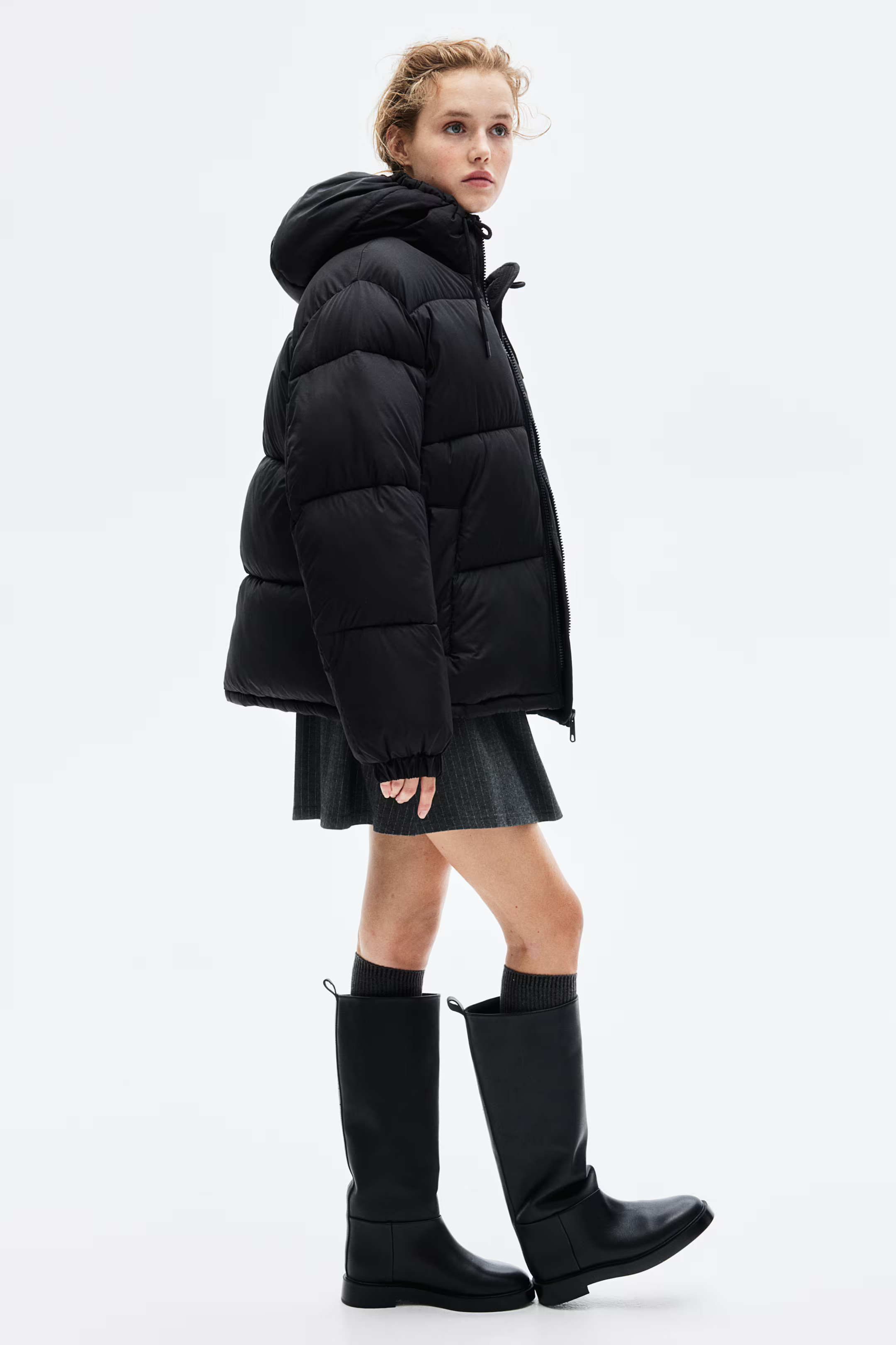 Hooded puffer jacket - Black - Ladies | H&M GB | H&M (UK, MY, IN, SG, PH, TW, HK)