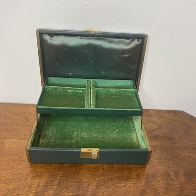 Vintage Farrington Texol Jewlrey Box No Key Dark Green Gold Velvet Line | eBay US