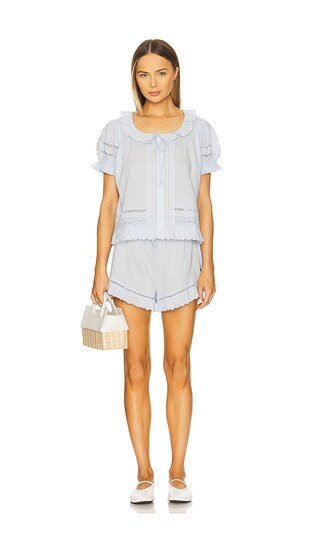 Puff Sleeve And Short Set in Chambray Blue | Revolve Clothing (Global)