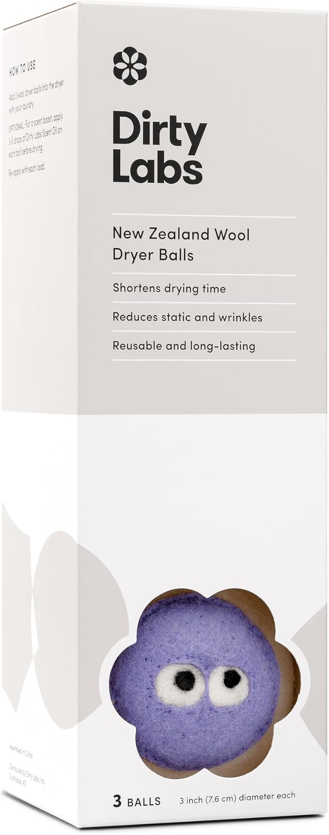 Dirty Labs | 100% New Zealand Wool Enzyme Buddies Dryer Balls | 3 Balls | Shorten Drying Time | R... | Amazon (US)