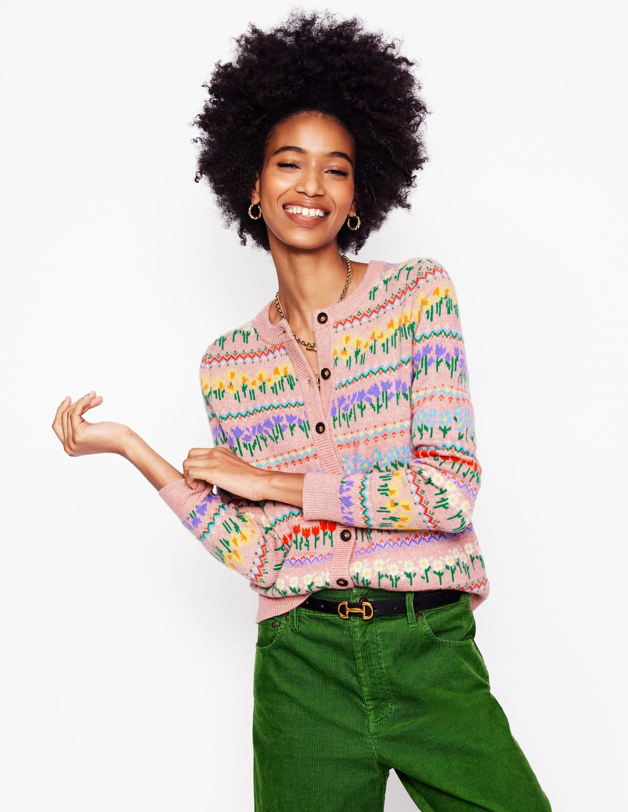 Edie Fair Isle Cardigan-Meadowsweet Pink, Flowers | Boden UK