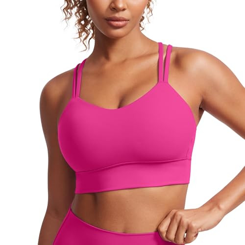 CRZ YOGA Softness Mold Butterluxe Strappy Longline Sports Bras for Women - Double Spaghetti Strap Workout Yoga Crop Top Hibiscus Purple X-Small | Amazon (US)