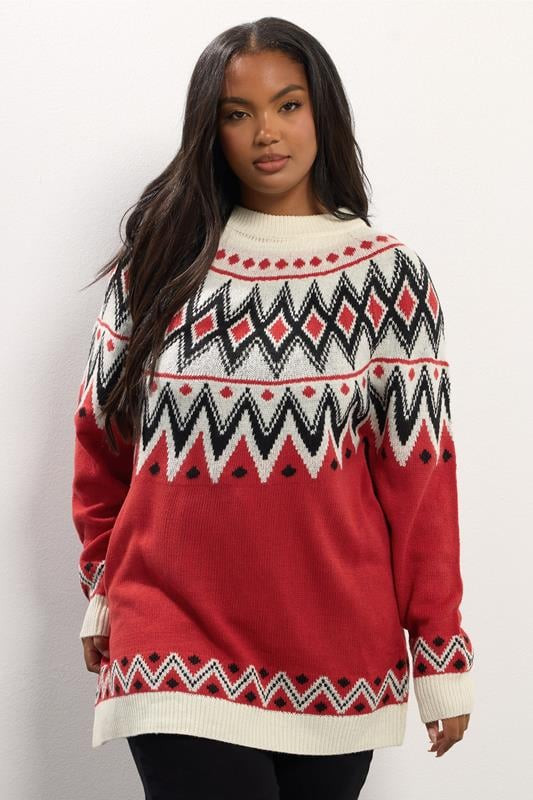 YOURS Plus Size Red Fairisle Knitted Jumper | Yours Clothing UK