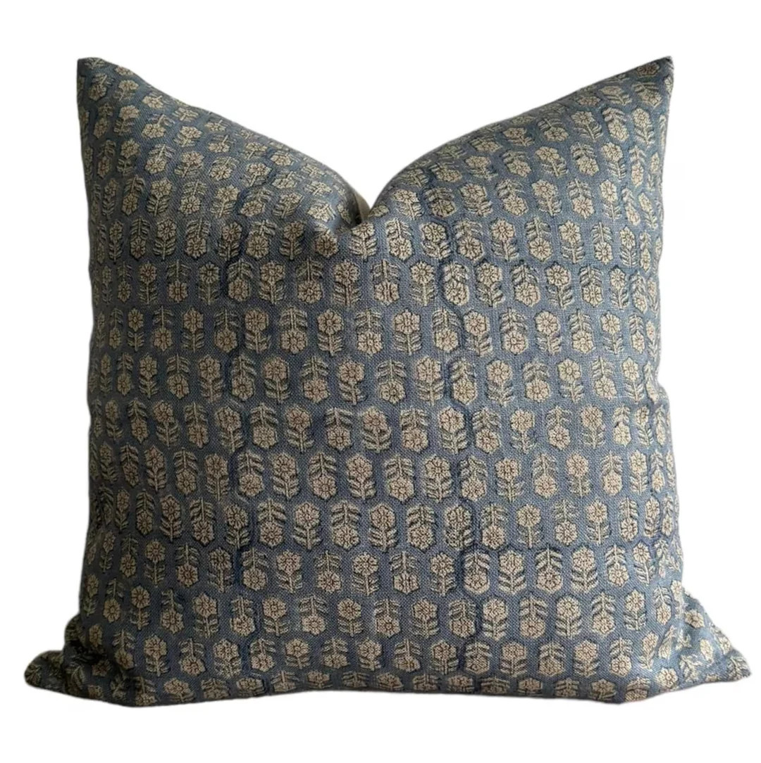 Teal Tulsi Floral Pillow Cover: Indigo Blue Boho Throw Pillow - Etsy | Etsy (Global)