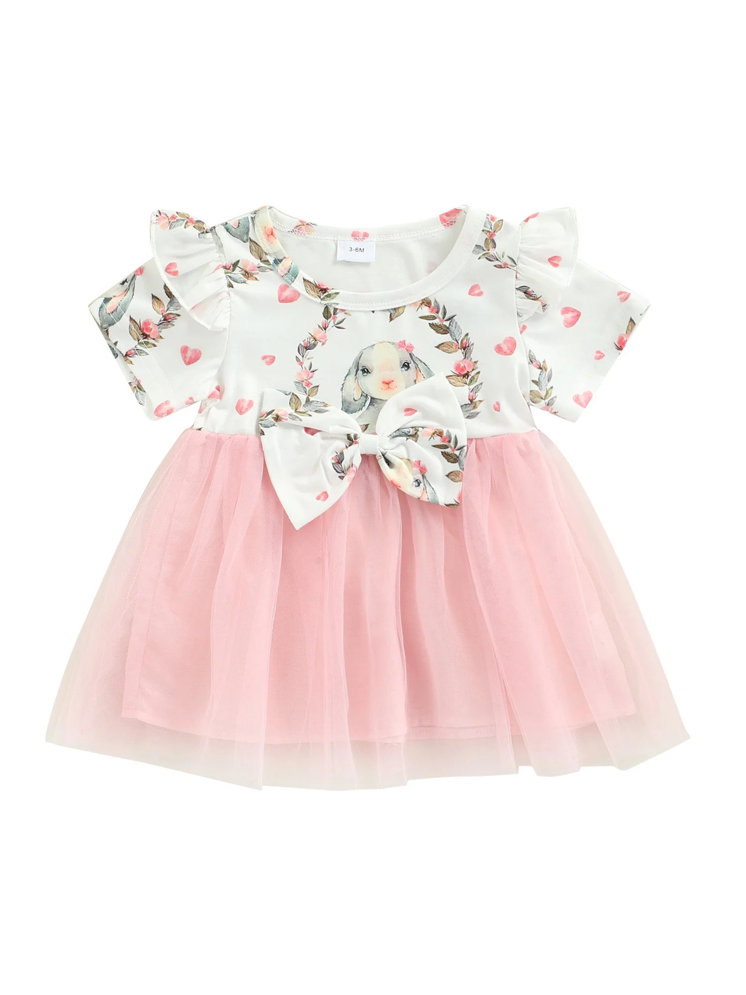 Toddler Baby Girls Summer Tutu Dress, Easter Bunny Printed Round-Neck Ruffled Short Sleeve Bubble... | Walmart (US)