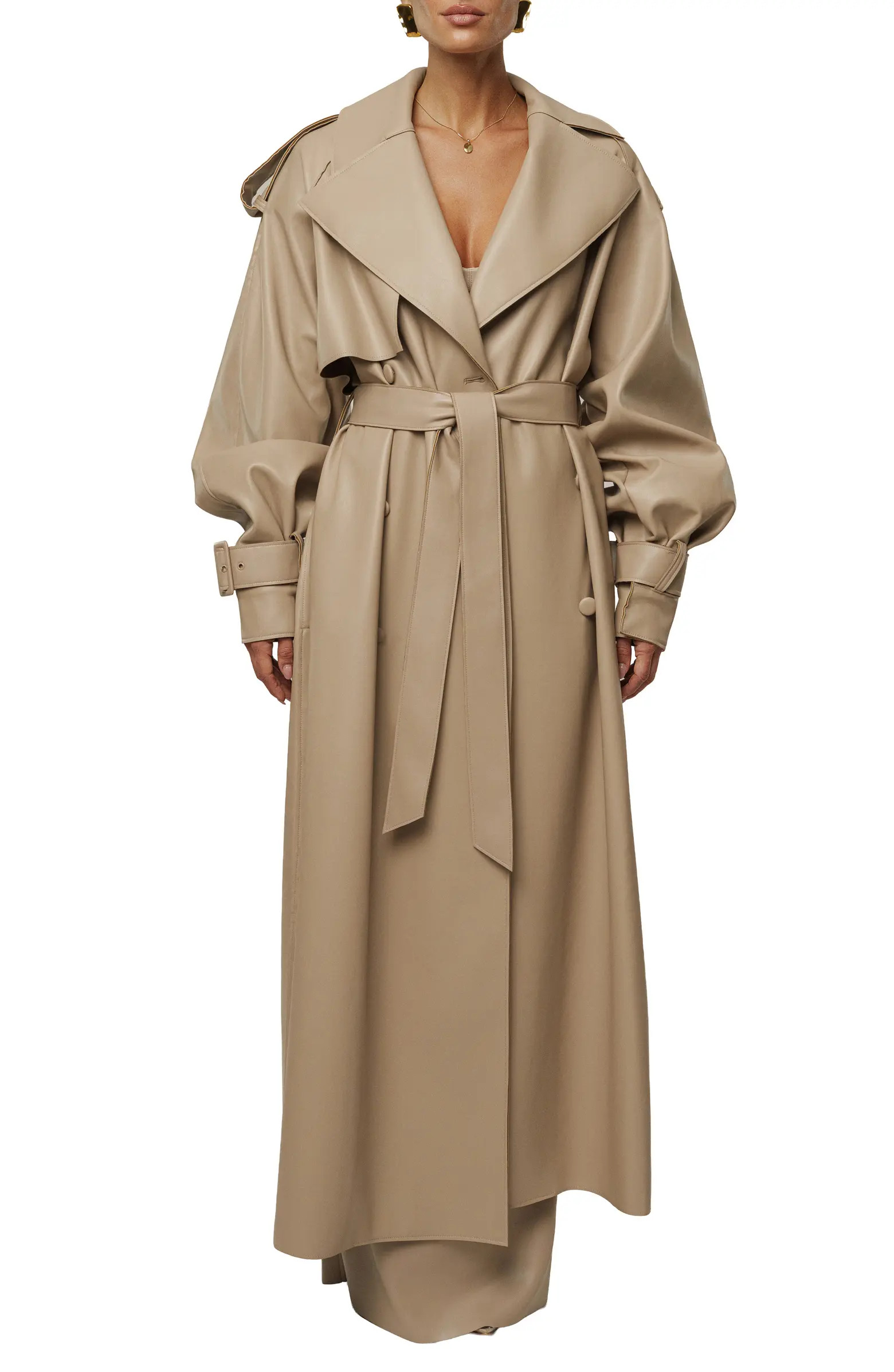JLUXLABEL Icon Double Breasted Faux Leather Trench Coat | Nordstrom | Nordstrom