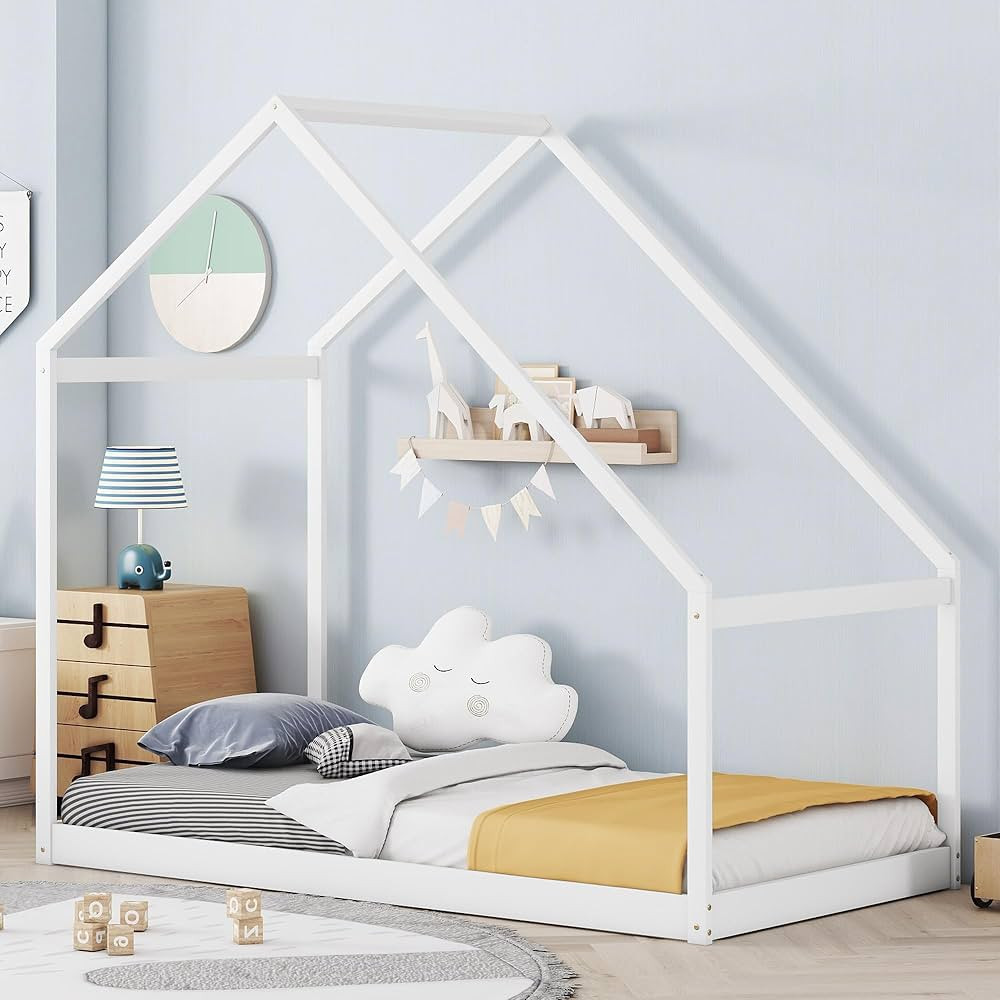 Merax Twin Bed Frames with Roof for Kids Girls Boys, Montessori Wooden House Shaped, Sturdy Frame... | Amazon (US)