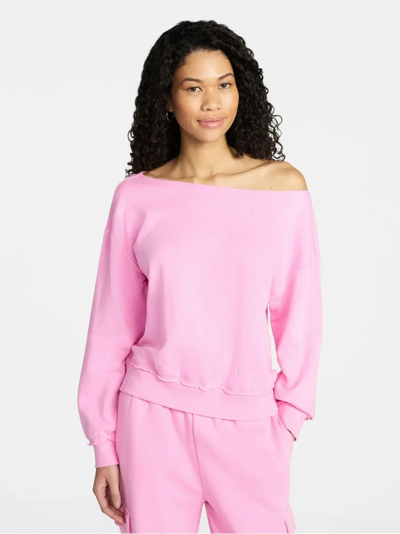 No Boundaries Off-the-Shoulder Sweatshirt with Long Sleeves, Women’s XXS-XXL | Walmart (US)
