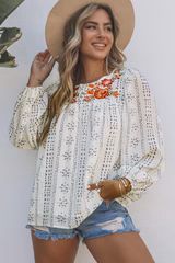 Printed Embroidery Balloon Sleeve Blouse | Goodnight Macaroon