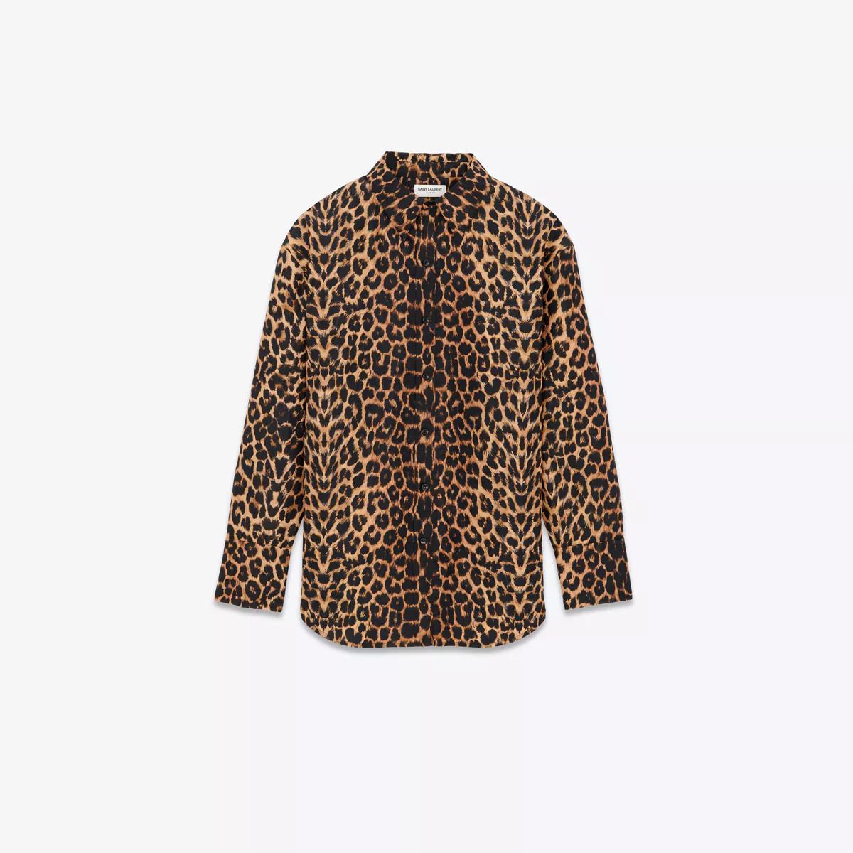Oversized Shirt In Leopard Silk Taffeta Amber One Size | Saint Laurent Inc. (Global)