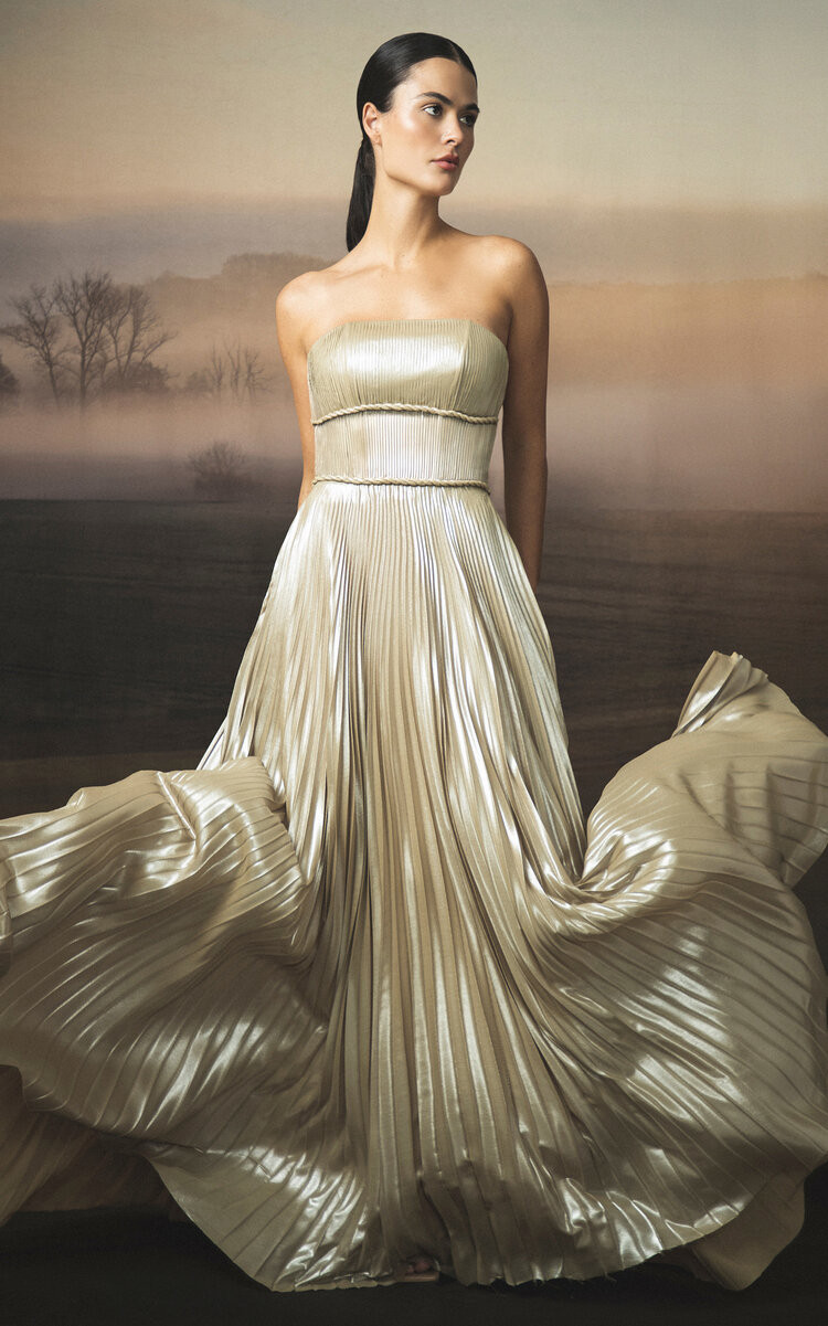Eterna Plisse Foiled-Chiffon Gown | Moda Operandi (Global)