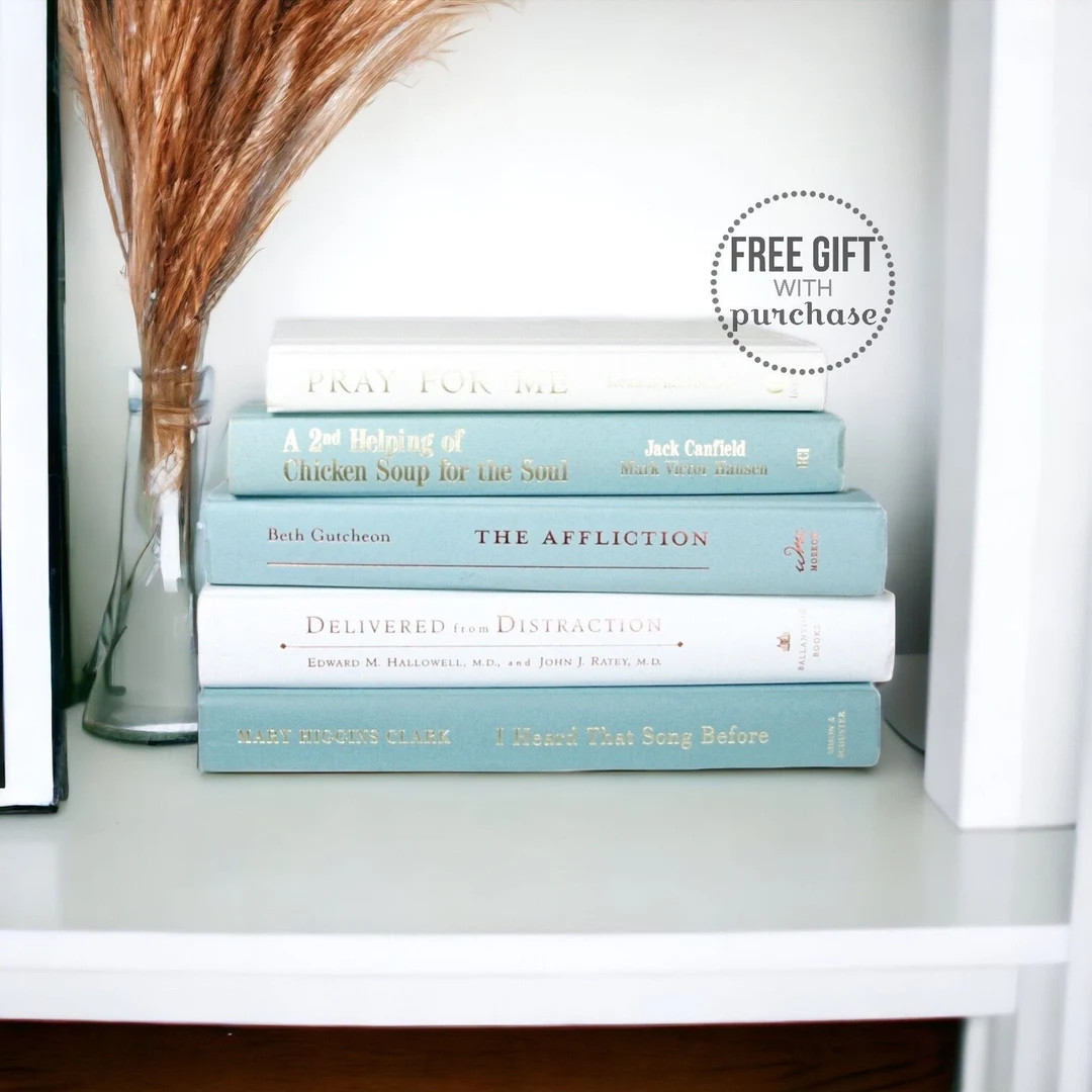 Turquoise & White Set of Hardcover Books for Home Decor Teal - Etsy | Etsy (US)