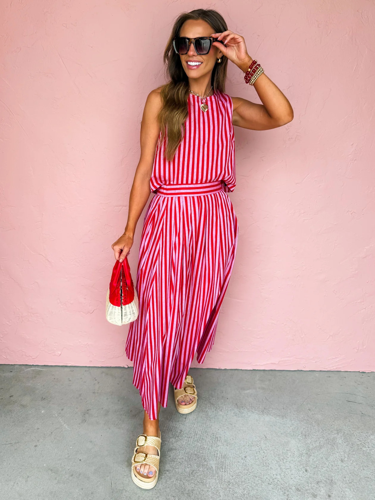Sunset Stripes Sleeveless Button Back Top | Ruthie Grace