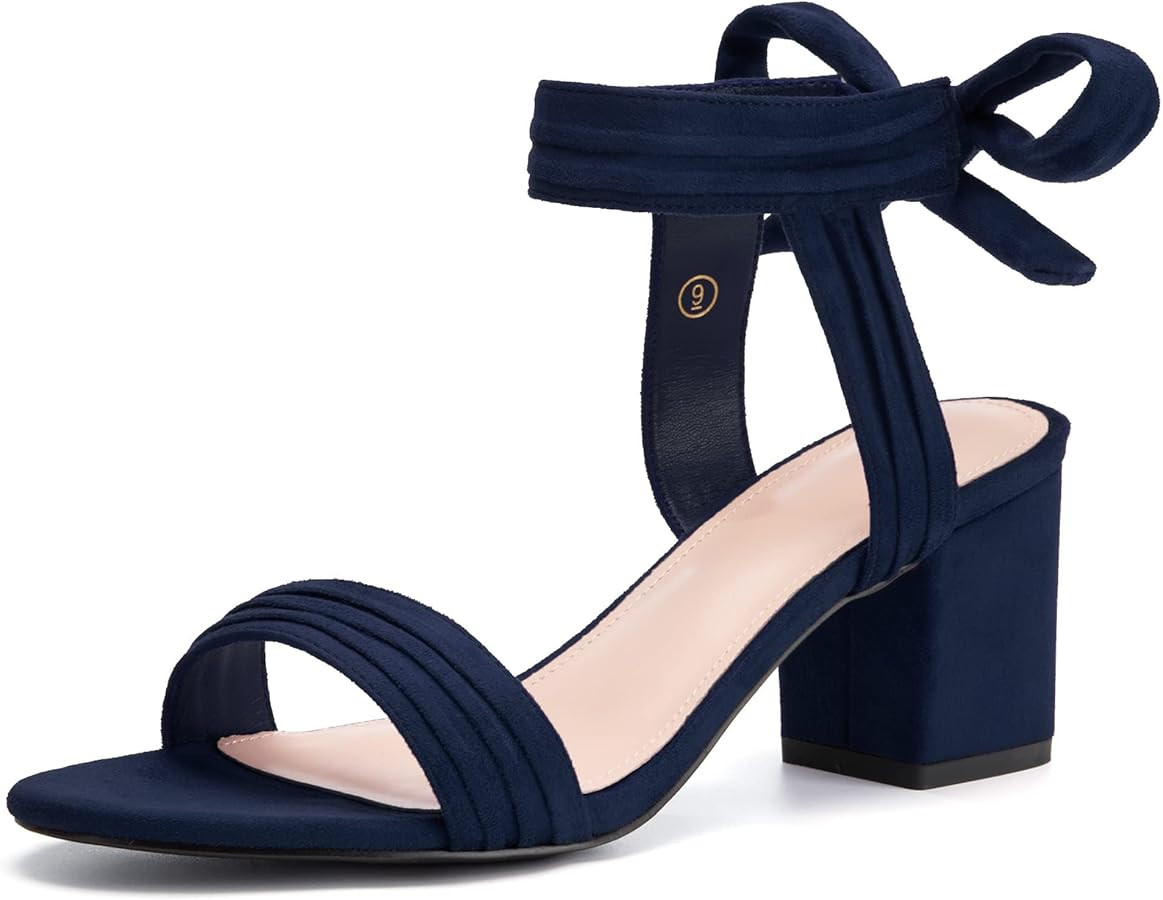 Coutgo Womens Open Toe Ankle Tie Back Low Block Chunky Heels Sandals Party Dress Pumps Shoes | Amazon (US)