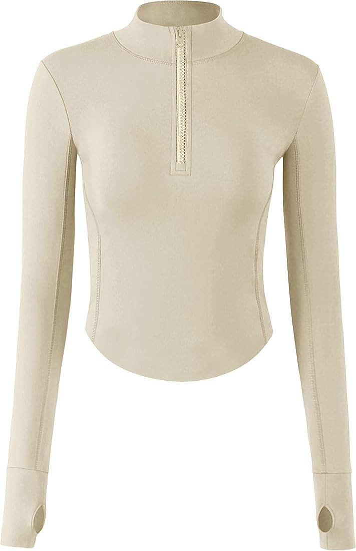 APAFES Women Cropped Black Workout Half Zip Jackets Lightweight Stretchy Athletic Gym Pullover To... | Amazon (US)