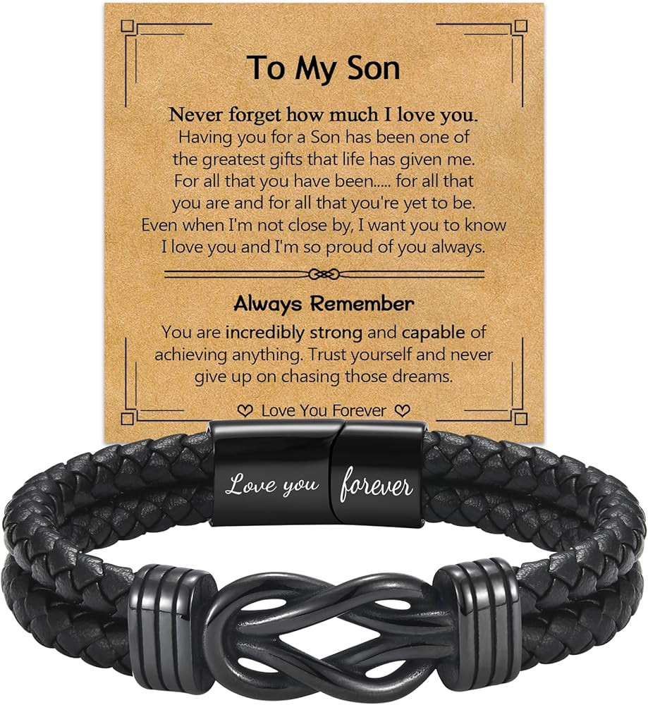 EPIRORA Gifts for Men Boys- Black Braided Leather Infinity Knot Bracelets for Son Grandson Nephew... | Amazon (US)