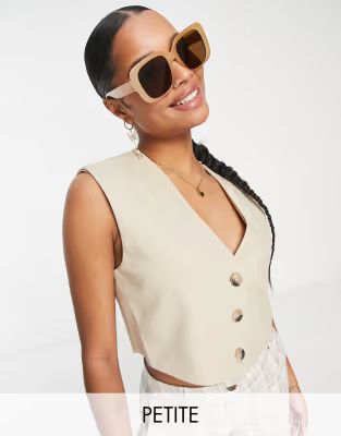 Bershka Petite tailored boxy waistcoat in ecru | ASOS (Global)