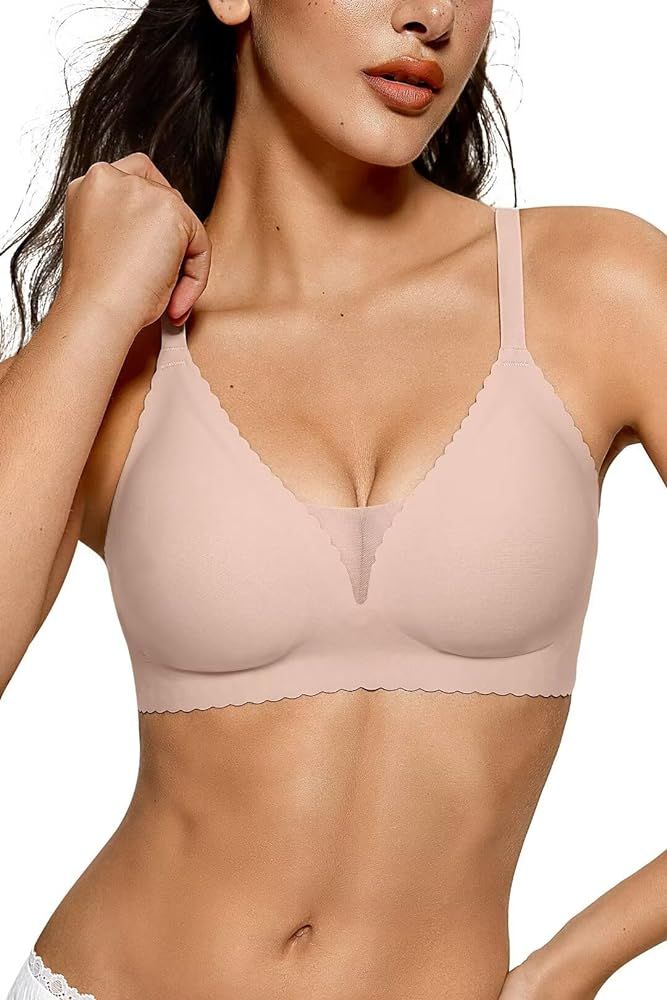 Vertvie Womens Seamless Wireless Bras No Underwire Comfortable Deep V Mesh Bralettes Push Up Bras... | Amazon (US)