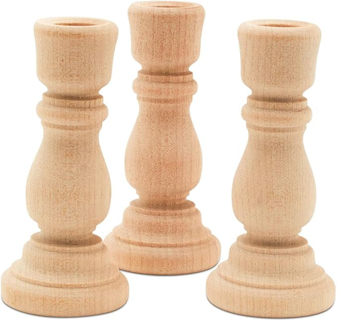 Woodpeckers Mini Candlesticks 3 inches with 1/2 inch Hole, Set of 12 Unfinished Wood Chime Candle... | Amazon (US)