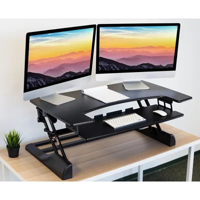 Mount-It! Height Adjustable Standing Desk Converter, 48 Wide Tabletop Desk Riser with Gas Spring | Wayfair North America