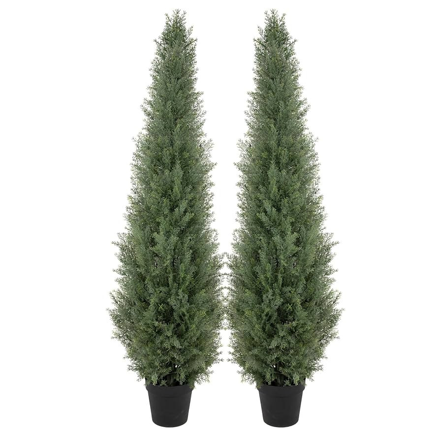 Bellacat 5ft UV Resistant Artificial Topiary Trees Outdoor, 60in Faux Cedar Tree with Full & Real... | Amazon (US)