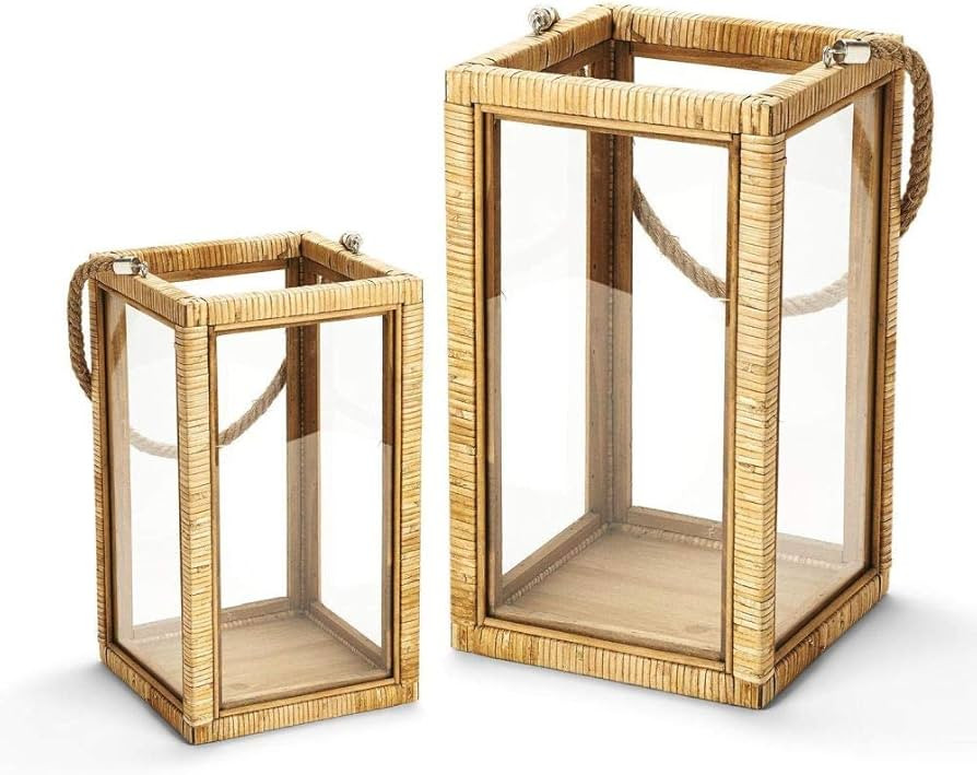 Two's Company Tozai Set of 2 Decorative Rattan Lanterns with Rope Handle | Amazon (US)