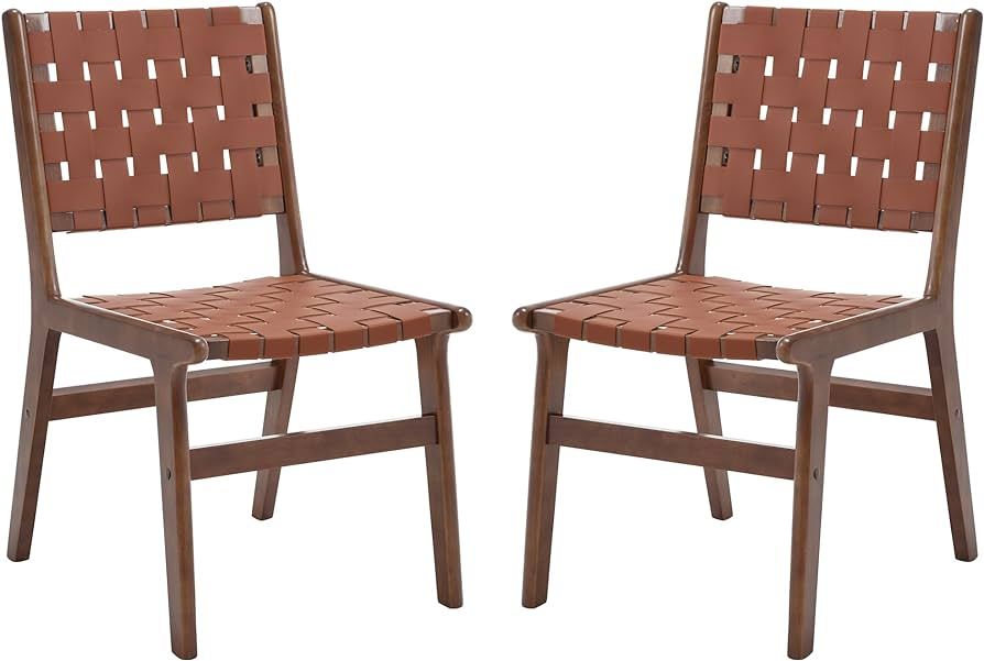 Woven Dining Chairs Set of 2, Faux Leather Modern Dining Chairs 18 Inch Height, Woven Chairs with... | Amazon (US)