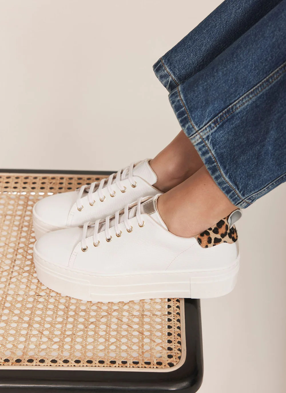 Belle White Platform Leopard Trainers | Mint Velvet