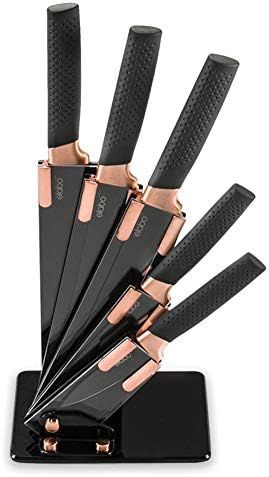 elabo 5 Pieces Black Kitchen Knife Set Stainless Steel Non Stick Coating Knives with Base, Rose G... | Amazon (US)