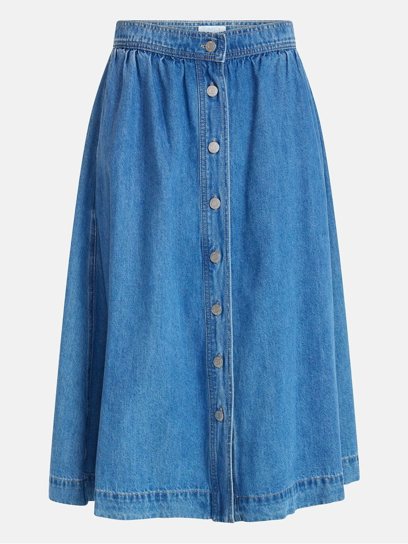 Time and Tru Women's Button Front Denim Midi Skirt, Sizes XS-XXXL - Walmart.com | Walmart (US)