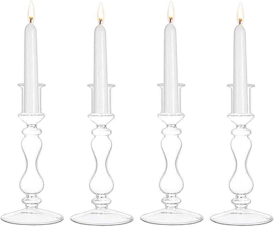 Glasseam Glass Candle Stick Holder, 4Pcs Clear Taper Candle Holders, Candlestick Holders for Tabl... | Amazon (US)