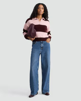 F&F Knitted Stripe Rugby Shirt in Multi Pink | Tesco F&F