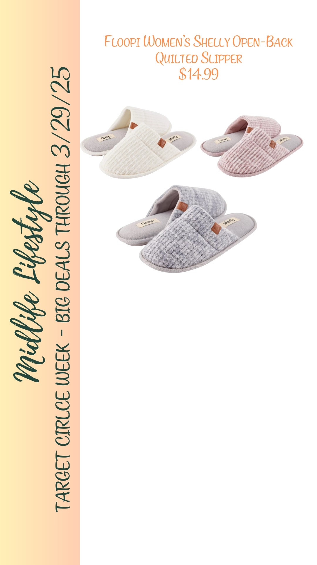 Cozy up in style with Floopi Women's Shelly Open-Back Quilted Slippers – just $14.99! 

Perfect for lounging at home, shop now during Target Circle Week, now through 3/29/25. 

#TargetStyle #LTKSale #CozyVibes

#LTKSaleAlert #LTKShoeCrush