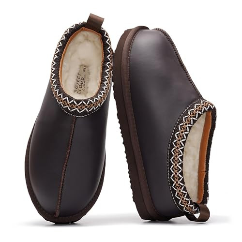 Project Cloud 100% Genuine Leather Womens Slippers w/Genuine Australian Shearling Fur Lining Slippers for Women - Non-Slip EVA w/Memory Foam Fuzzy Slippers Women Footwear (Nerita, BRWNDIS,10) | Amazon (US)
