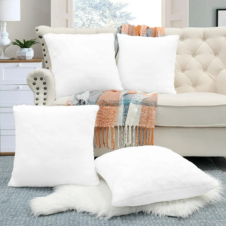Home Soft Things Faux Fur Throw Pillow Cover 4 Piece Set-Bright White - 20" x 20" | Walmart (US)