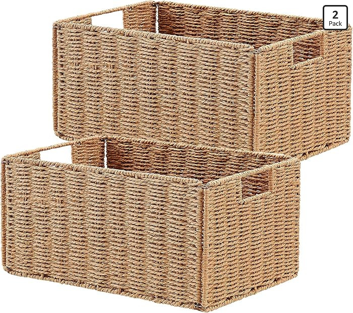 Vagusicc Wicker Storage Basket, Set of 2 Hand-Woven Paper Rope Wicker Basket, Small Storage Baske... | Amazon (US)
