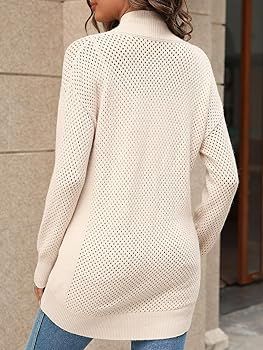 Women's Turtleneck Zip Up Cardigan Sweaters Oversized Drop Shoulder Long Sleeve Casual Solid Mesh... | Amazon (US)