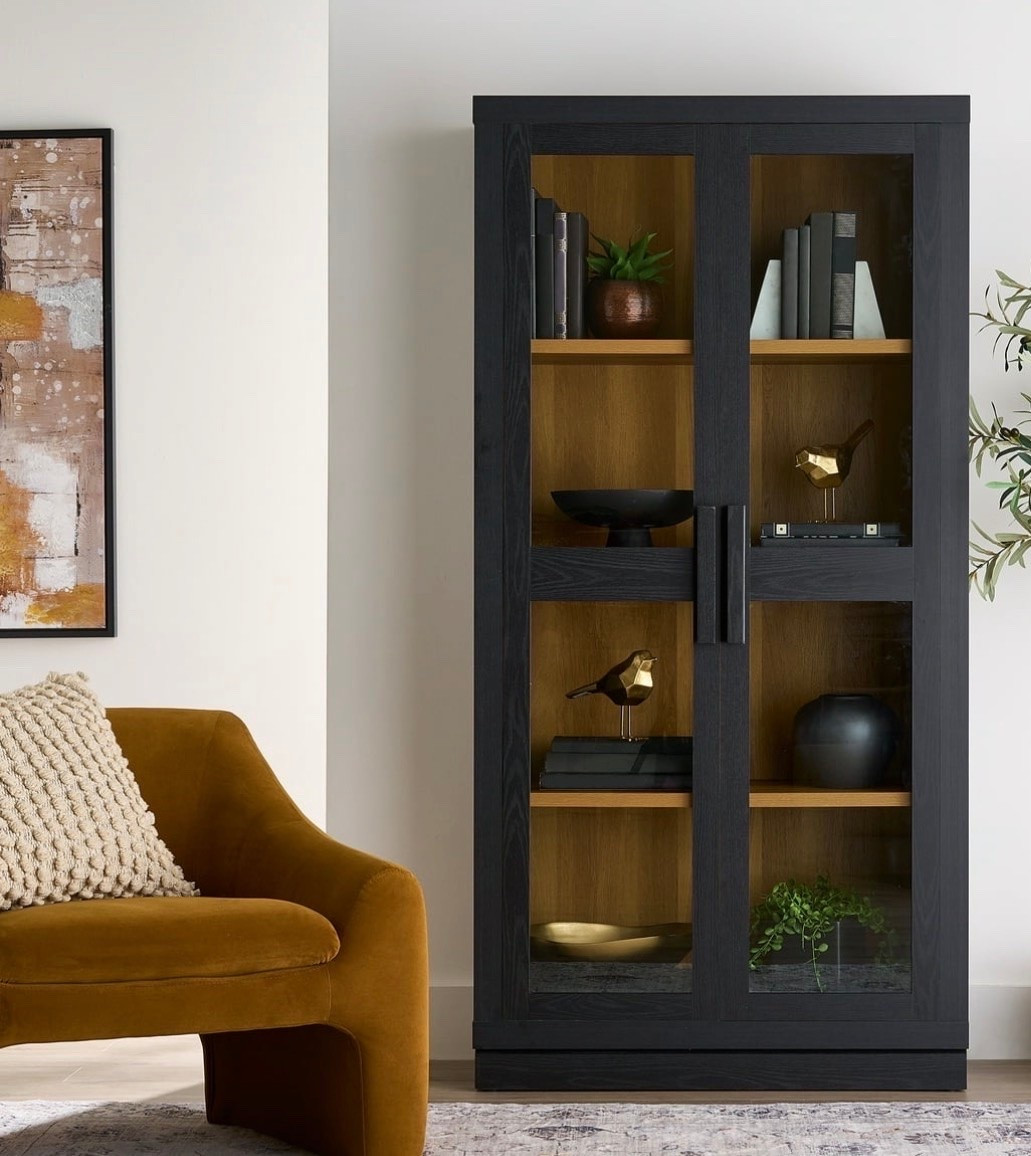 Walmart Better Homes & Gardens Ezra Glass Door Storage Accent Cabinet, Rich Black finish, home, cabinet, furniture

#LTKHome