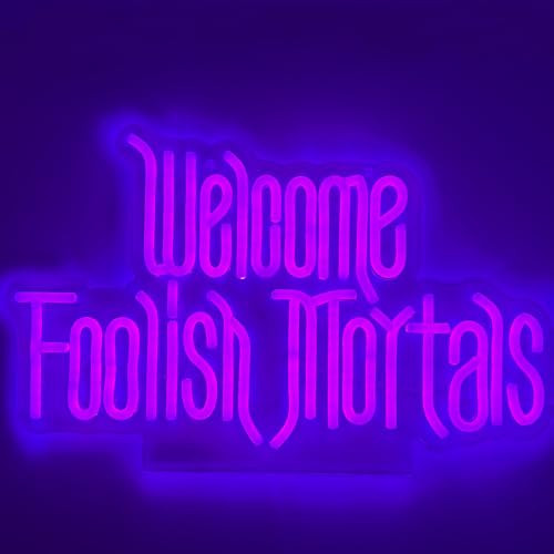 Halloween Welcome Foolish Mortals Neon Sign, Adjustable Light LED Light for Halloween Haunted House Decoration, USB Powered Neon Sign for Haunted House Adventure, Bar, Man Cave, etc(16.14*1.96Inches) | Amazon (US)