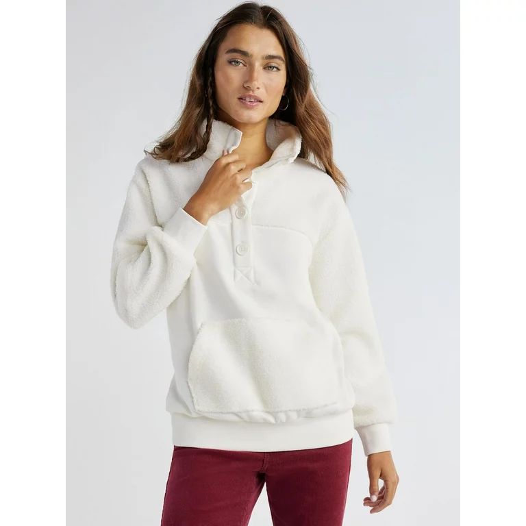 Time and Tru Women's French Terry and Faux Sherpa Pullover Top, Sizes XS-XXXL | Walmart (US)