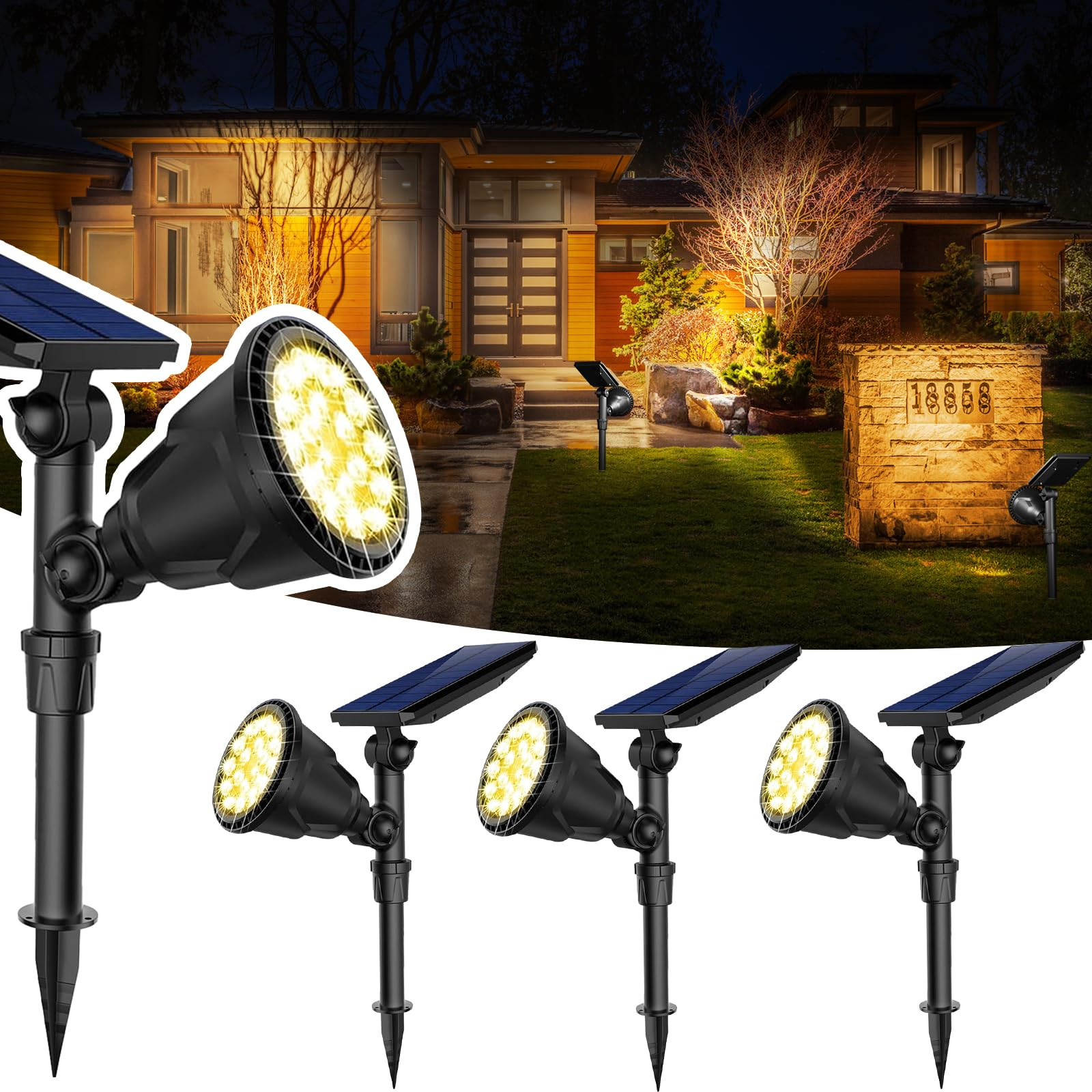 JSOT 600 Lumen Bright Solar Lights Outdoor Waterproof,Solar Powered Landscape Spotlights Solar Wa... | Amazon (US)