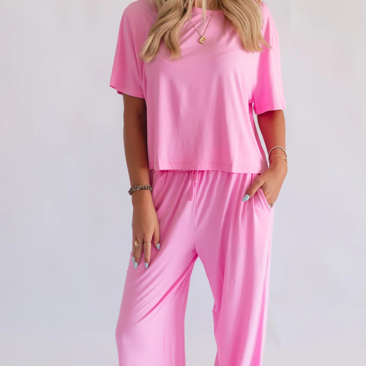 Women's T-Shirt and Pants Set in Pretty Pink | Silks Design