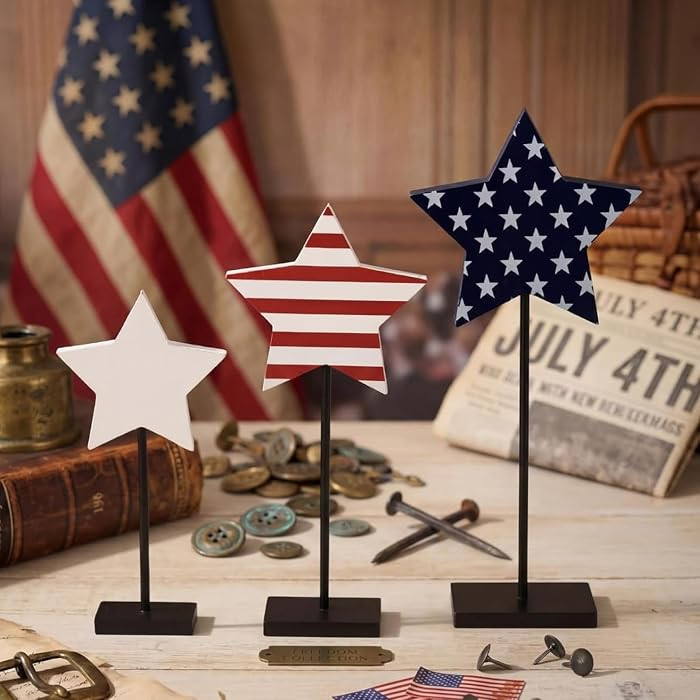 3 Pcs 4th of July Decorations Star Wooden Sign Stand 250th Anniversary Wood Centerpiece Table Dec... | Amazon (US)