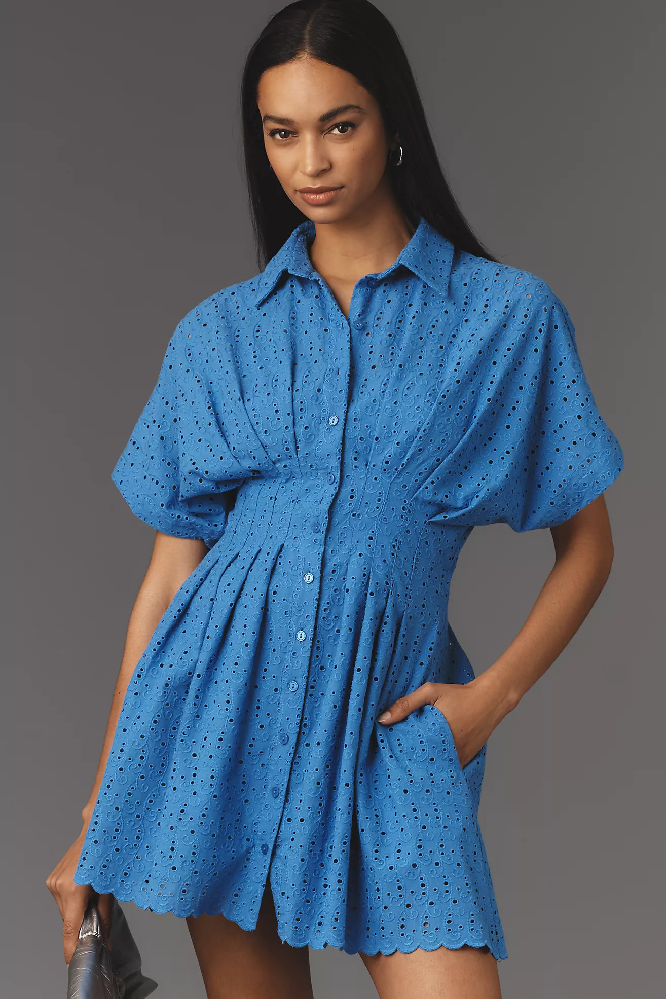 The Tobie Button-Front Pleated Shirt Dress by Exquise: Mini Eyelet Edition | Anthropologie (US)