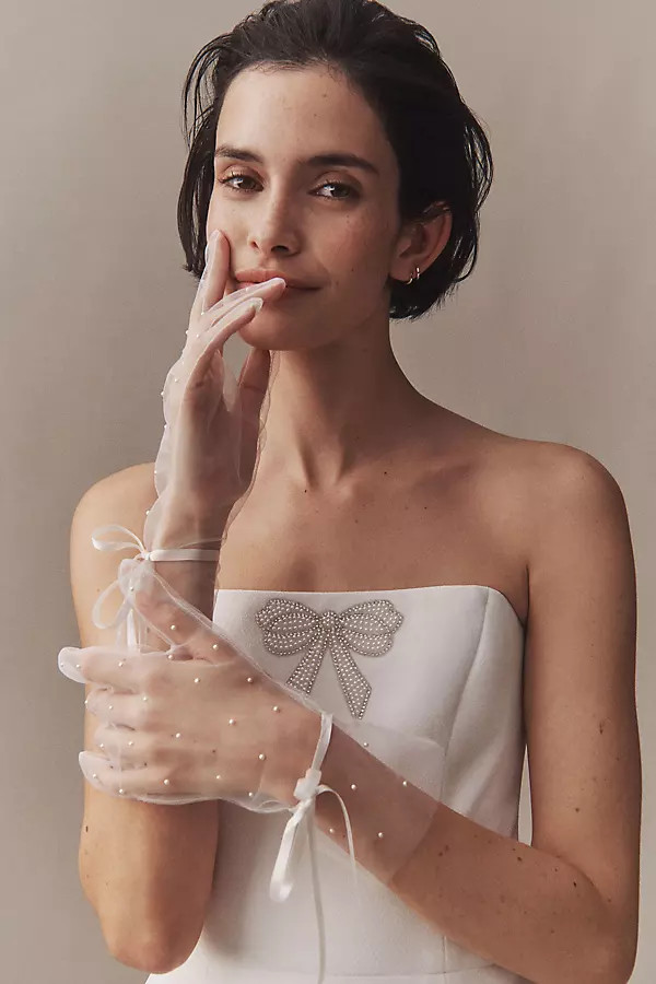 Dainty Pearl & Bow Short Gloves | Anthropologie (US)