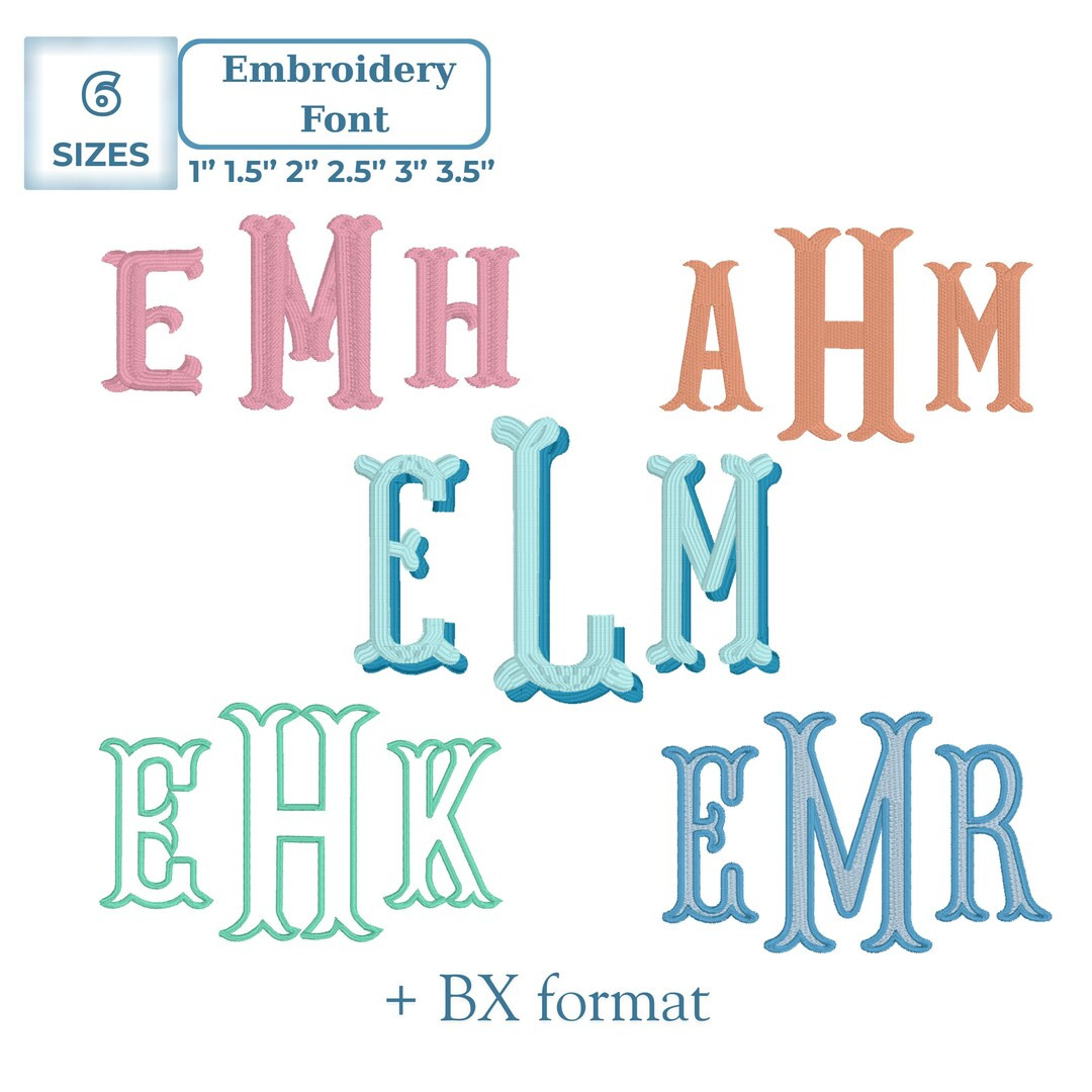 Fishtail Embroidery Monogram Font Bundle - 5 Machine Embroidery Monogram Fonts, 6 Sizes, 11 Forma... | Etsy (US)