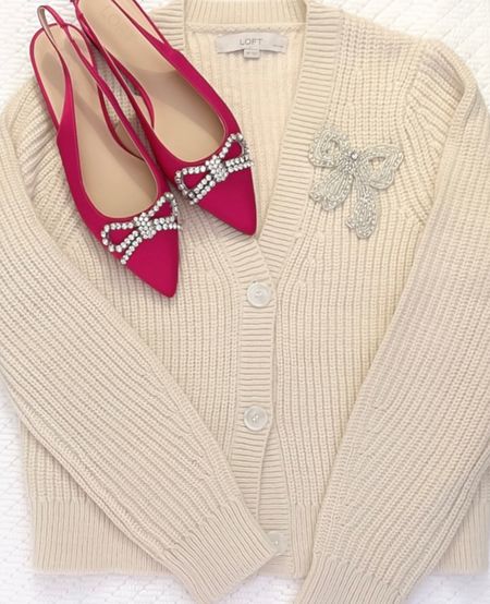 Such a sweetest cardigan for the Holiday Season! I love the thicker knit. A nice weight to bring with warmth. A great layering piece or with just a cami. 

How could I say no to Pink Rhinestone Bow Slingback Flats?!? I couldn’t 😂 Will be darling now right through Valentines! 

Both are on Sale! 😍

Loft. Sweater Weather. Christmas. Holiday Style  

#LTKsalealert #LTKfindsunder100 #LTKSeasonal