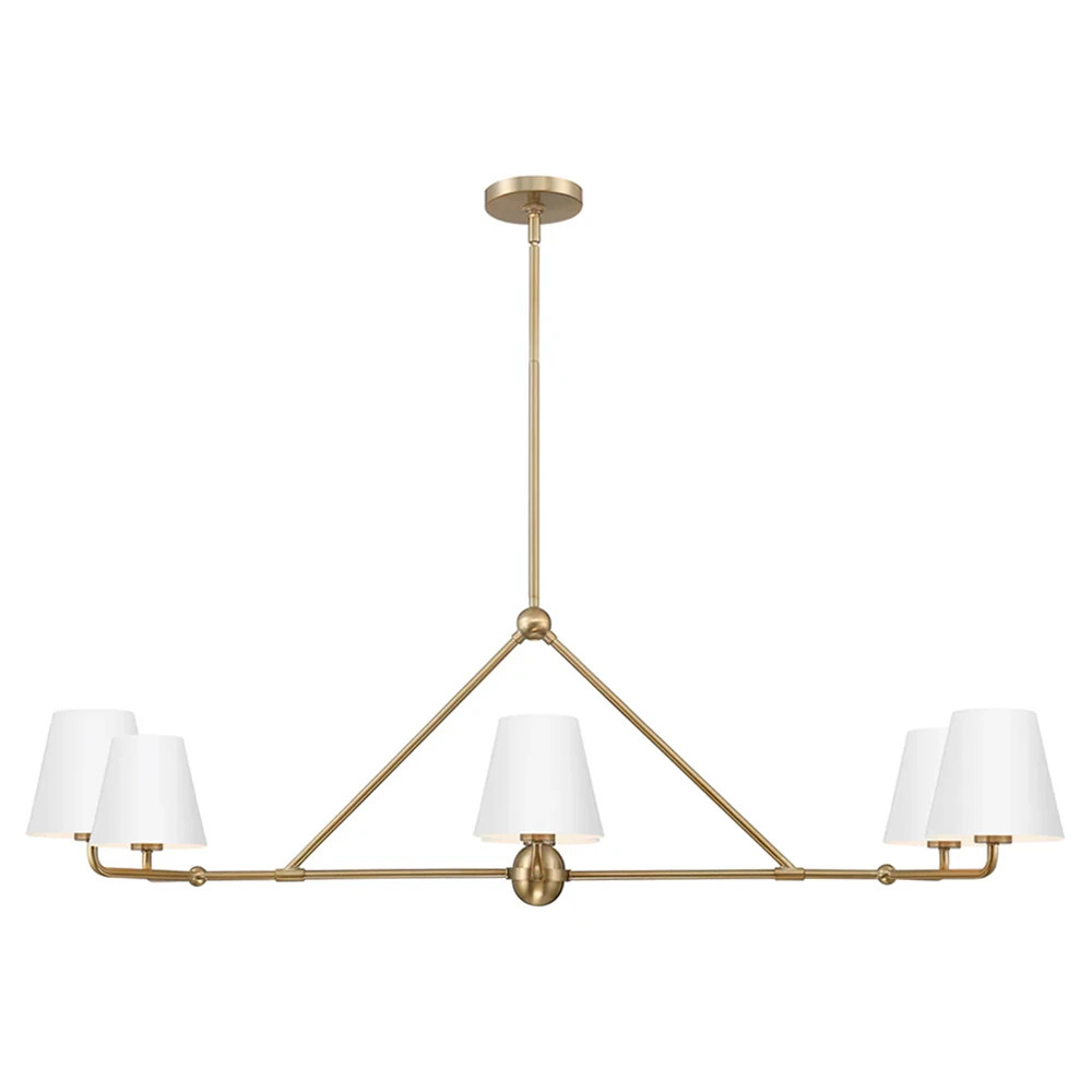 Isaiah Updated Traditional White Steel Shade 6 Light Linear Chandelier | Kathy Kuo Home