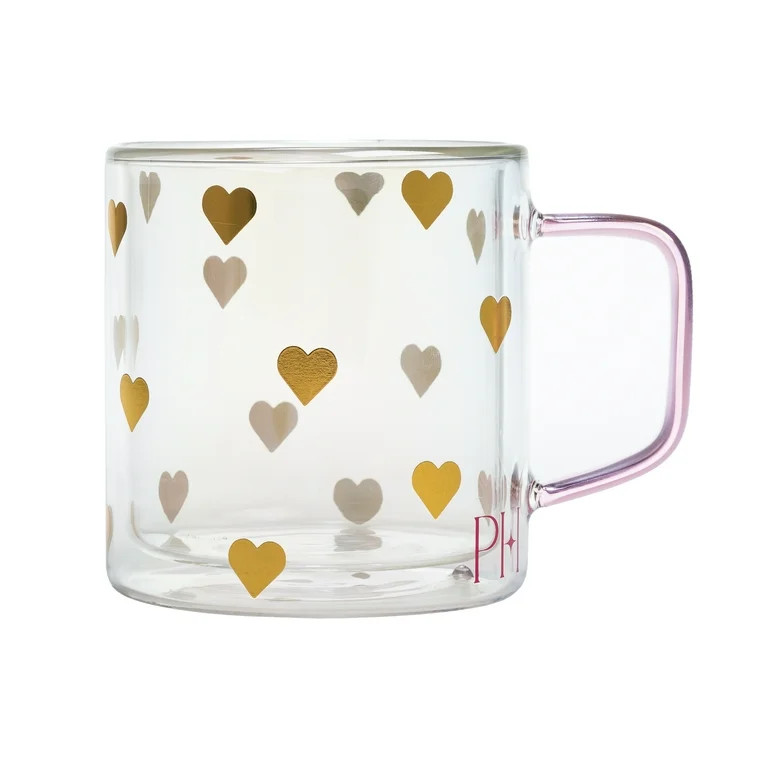 Paris Hilton Double Wall Glass Coffee Mug,13.5 Ounces, Hearts | Walmart (US)